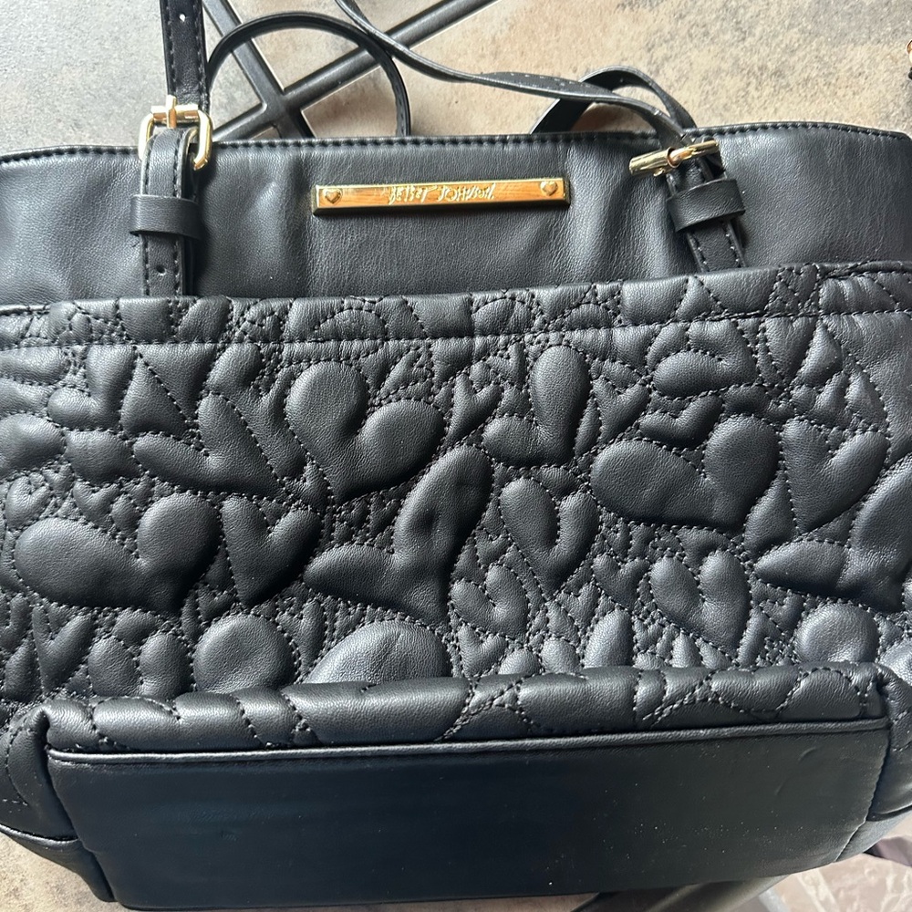 Betsey Johnson Black Quilted Tote with Dual Textures